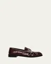 Saint Laurent Men's Eel Leather Cassandre Penny Loafers In Scotch Brown