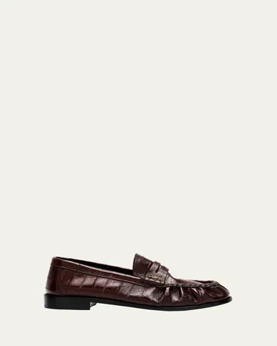 Saint Laurent Men's Eel Leather Cassandre Penny Loafers In Scotch Brown