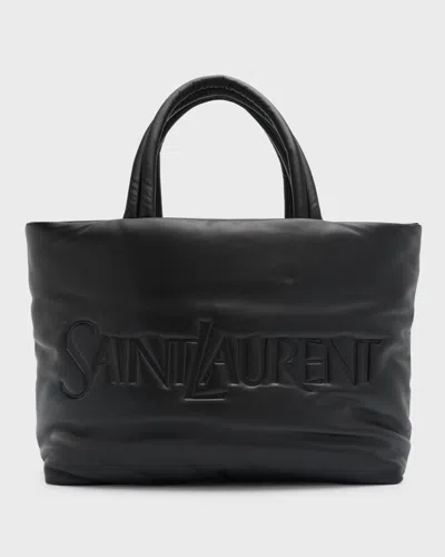 Saint Laurent Men's Embossed Padded Leather Tote Bag In Nero