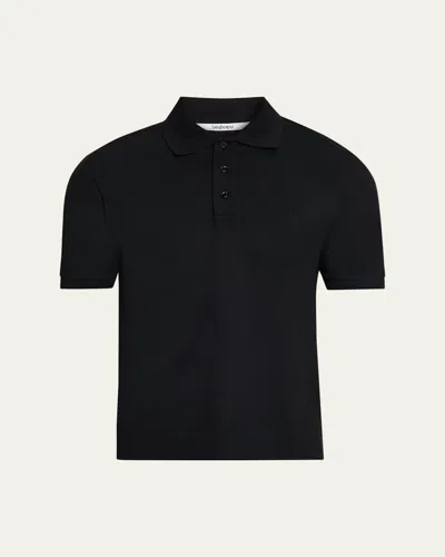 SAINT LAURENT MEN'S EMBROIDERED CASSANDRE COTTON POLO SHIRT