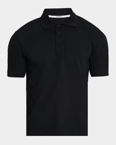 Saint Laurent Men's Embroidered Cassandre Cotton Polo Shirt In Black