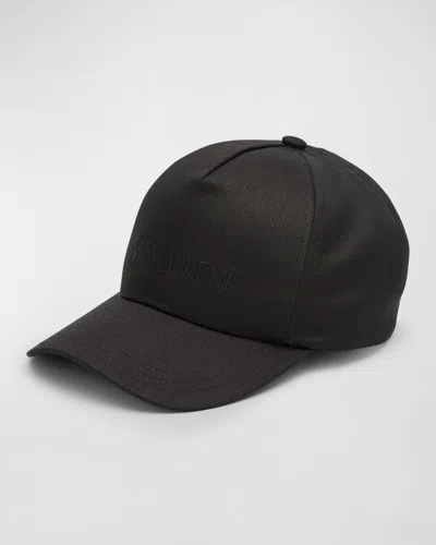 Saint Laurent Logo-embroidered Cotton And Linen-blend Gabardine Baseball Cap In Black
