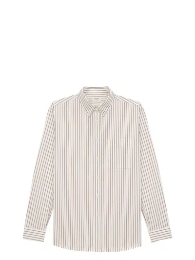Saint Laurent Cassandre Shirt In Striped Cotton Poplin In Neutral