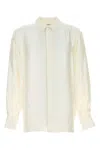 Saint Laurent Embroidered Satin Shirt With Cuffed Lightweight Long Sleeves In Multicolor