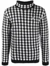 Saint Laurent Diamond Motif Wool Blend Knit Sweater In 1095