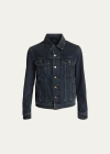 Saint Laurent Oversized Jacket In Dark Blue Black Denim In Verde Aqua