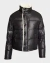 Saint Laurent Faux-shearling Semi Shiny Puffer Jacket In Bianco/tor