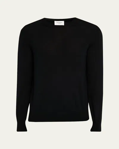 Saint Laurent Men's Fine-gauge Crew Sweater In Black