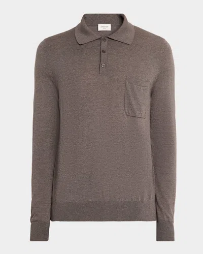 Saint Laurent Men's Fine Wool Knit Pocket Polo Sweater