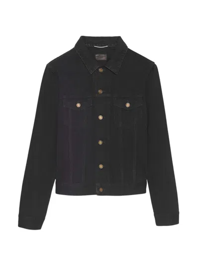 Saint Laurent Men's Fitted Jacket In Worn Denim In Worn Black