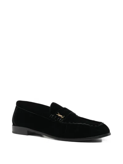 Saint Laurent Men's Cassandre Leather-sole Flat Shoes With 1.5 Cm Heel In Black