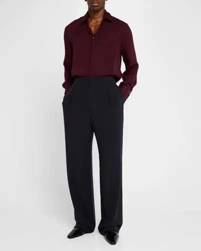 Saint Laurent Men's Fluid Silk Trousers In Blue