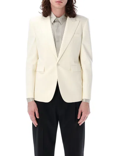 Saint Laurent Men's Formal Blazer In Craie With Double Breasted Design In Tan