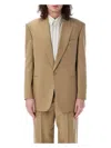 Saint Laurent Paris Men Wool Gabardine Single-breasted Jacket In Ginger Beige
