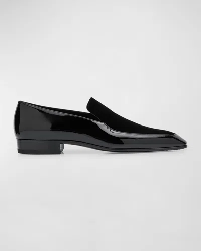Saint Laurent Men's Gabriel Loafers In Patent Leather And Silk Satin In Black