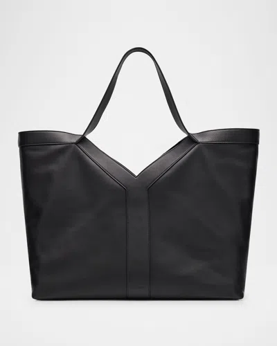 Saint Laurent Men's Giant Y Grainy Leather Tote Bag In Black