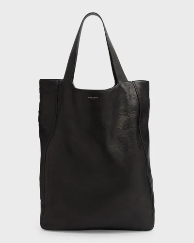 Saint Laurent Men's Grained Leather Maxi Tote Bag In Black