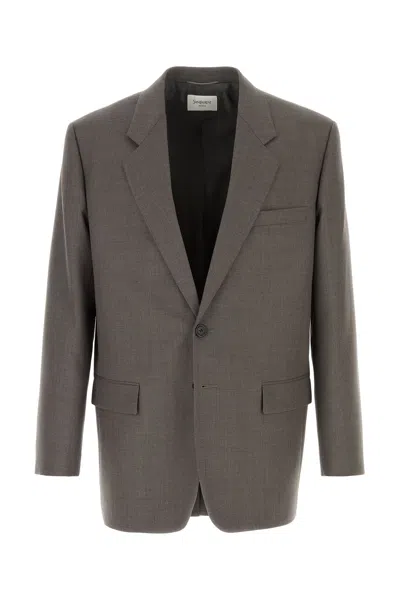 Saint Laurent Giacca In Lana Grigia Uomo In Gray