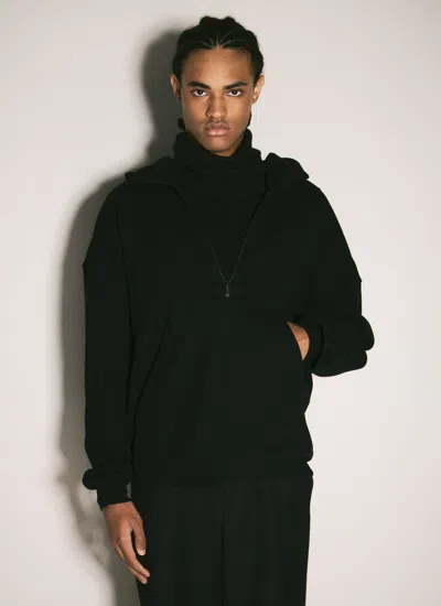 Saint Laurent Men Half-zip Hooded Sweatshirt In Black