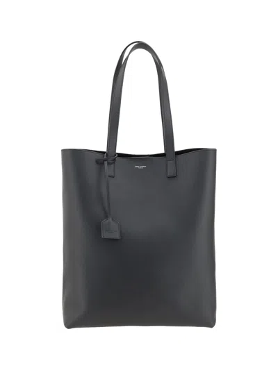 Saint Laurent Men Hammered Leather Tote Bag In Black