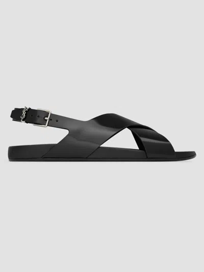 Saint Laurent Helios 10 Cassandre-embellished Leather Sandals In Black