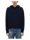 Saint Laurent Logo-embroidered Hooded Sweatshirt In Blue