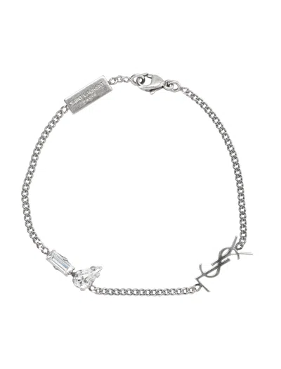 Saint Laurent Men's Horizontal Charm Bracelet With Chunky Rhinestones In Silver_oxyde/crystal