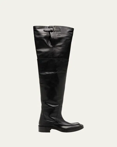 SAINT LAURENT MEN'S JOE LEATHER OVER-THE-KNEE BOOTS