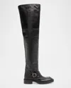 Saint Laurent Men's Joe Smooth Leather Over-the-knee Boots In Black