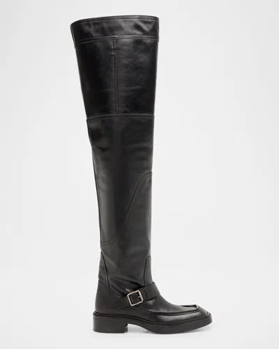 Saint Laurent Men's Joe Smooth Leather Over-the-knee Boots In Black