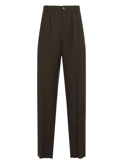 SAINT LAURENT MEN'S KHAKI-COLOURED WOOL TROUSERS