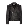 Saint Laurent Black Biker Jacket With Classic Lapels And Asymmetric Zip On The Front In Hammered Lea In Blue