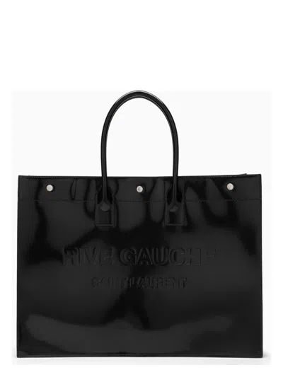 Saint Laurent Men's Large Rive Gauche Patent Leather Bag In Black