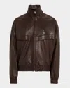 Saint Laurent Men's Leather Blouson Jacket In Brown