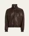 Saint Laurent Men's Leather Blouson Jacket In Brown
