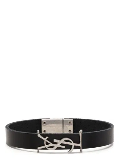 SAINT LAURENT MEN'S LEATHER BRACELET WITH LOGO