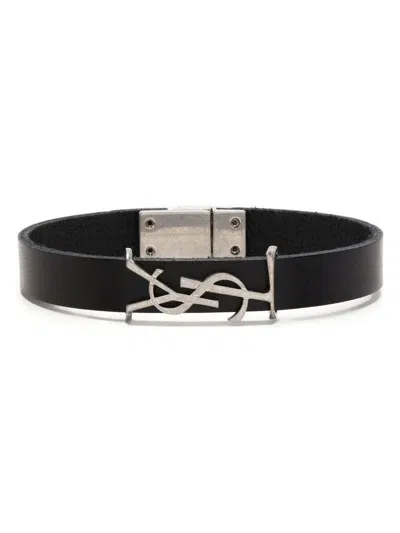 SAINT LAURENT MEN'S LEATHER BRACELET WITH LOGO