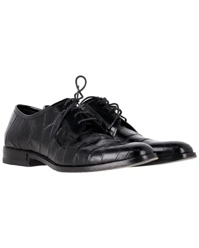 Saint Laurent Men's Leather Croc Embossed Lace Up Oxford (authentic Pre-loved) In Black