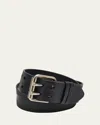 Saint Laurent Men's Leather Double-pin Buckle Belt In Black