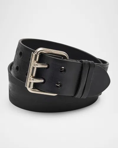 SAINT LAURENT MEN'S LEATHER DOUBLE-PIN BUCKLE BELT