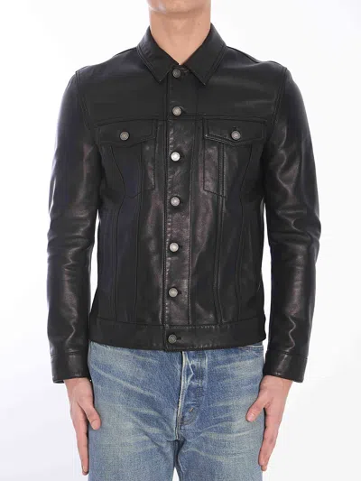 Saint Laurent Leather Jacket In Black