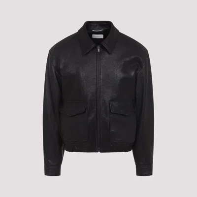 Saint Laurent Leather Zip-up Jacket In Black