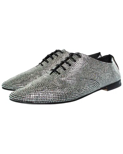 Pre-owned Saint Laurent Men's Leather Lace Up Rhinestone Derby (authentic Pre-loved) In Gray