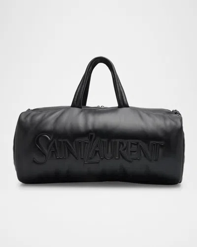 Saint Laurent Men's Leather Logo Duffel Bag In Black
