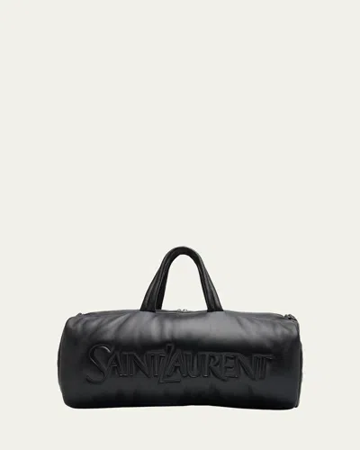 SAINT LAURENT MEN'S LEATHER LOGO DUFFEL BAG