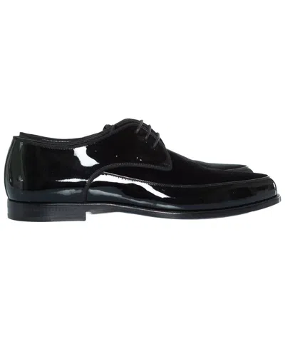 Pre-owned Saint Laurent Men's Leather Patent And Suede Lace Up Derby (authentic Pre-loved) In Black