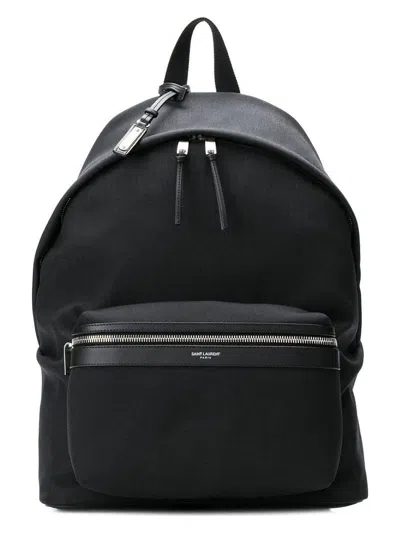SAINT LAURENT MEN'S LEATHER-TRIM CITY BACKPACK