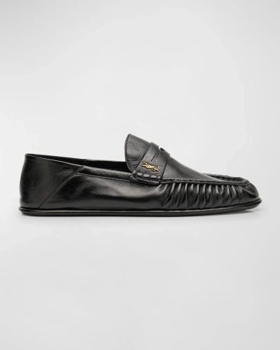 SAINT LAURENT MEN'S LE LOAFER LEATHER PENNY LOAFERS