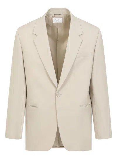 SAINT LAURENT MEN'S LIGHT SINGLE-BREASTED WOOL JACKET