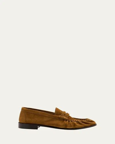 SAINT LAURENT MEN'S LIMITED EDITION SUEDE YSL PENNY LOAFERS
